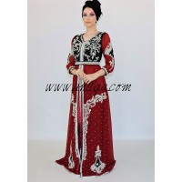 Caftan moderne velours et mousseline bordeau et noir