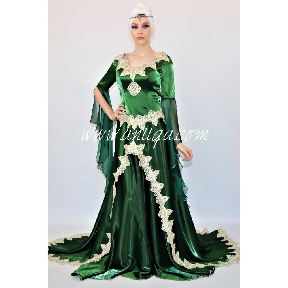 Robe de marié henné vert royal avec traîne