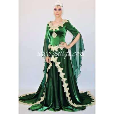 Robe de marié henné vert royal avec traîne