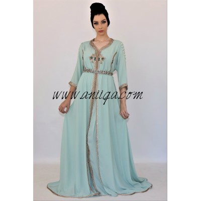 Caftan grande taille cloche vert eau