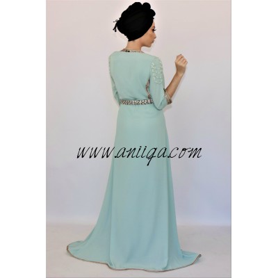 Caftan grande taille cloche vert eau