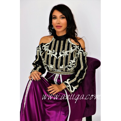 Caftan moderne prune et noir