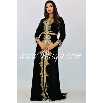 Caftan noir mousseline orné de pierres