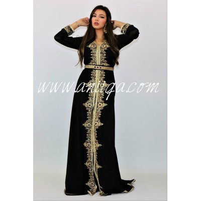 Caftan noir mousseline orné de pierres