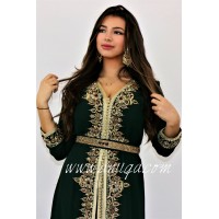 Caftan vert mousseline orné de pierres