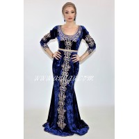 Caftan moderne col bateau bleu roi