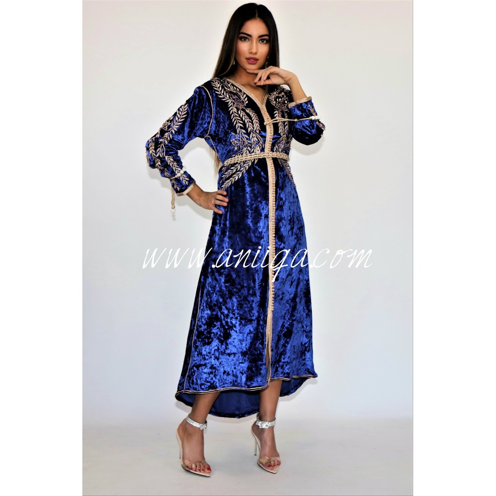 Caftan mini velours bleu roi