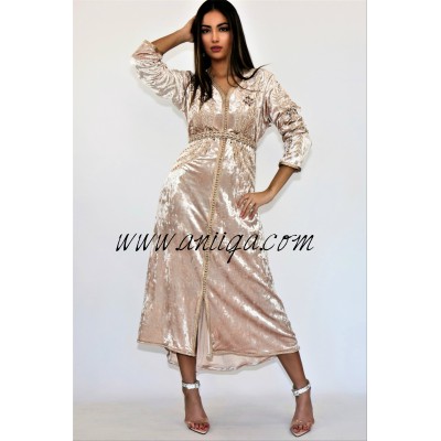 Caftan mini velours nude