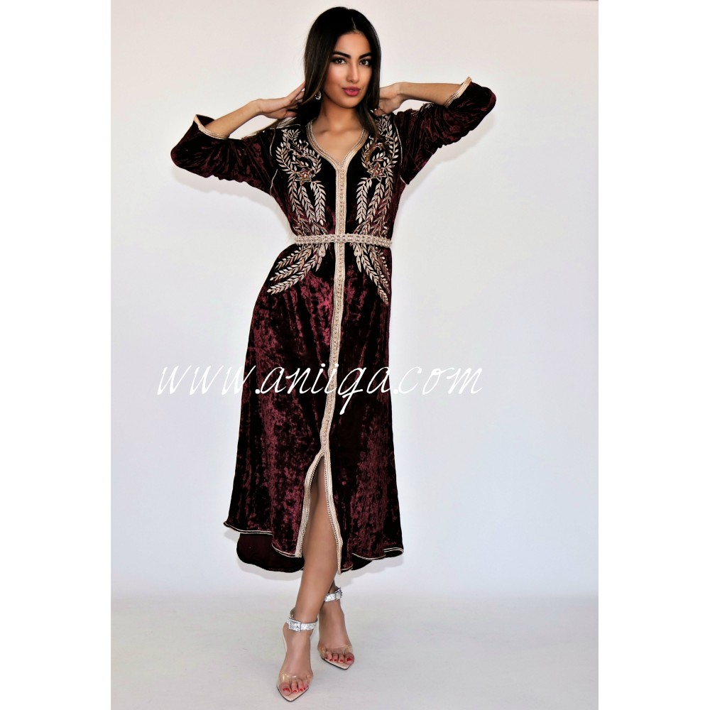 Caftan mini velours prune