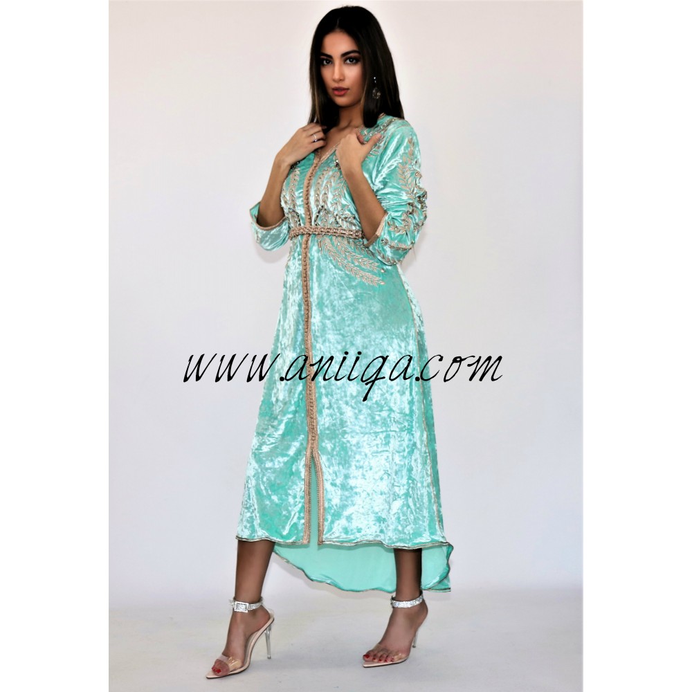 Caftan mini velours vert eau