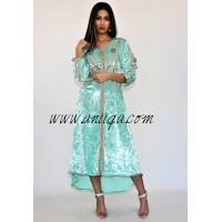 Caftan mini velours vert eau