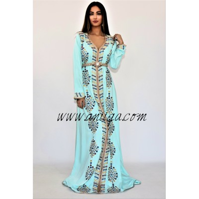 Caftan moderne arabesque vert eau