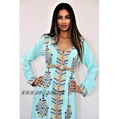 Caftan moderne arabesque vert eau