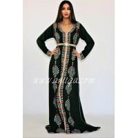 Caftan moderne arabesque vert royal