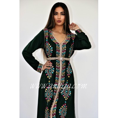 Caftan moderne arabesque vert royal