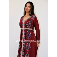 Caftan moderne arabesque bordeau