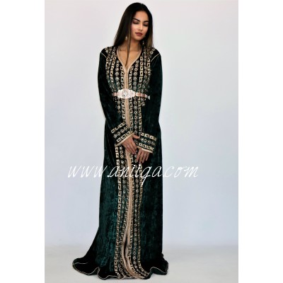 Caftan velours vert royal brodé et perlé