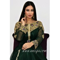 Caftan vert royal moderne col bateau cristal