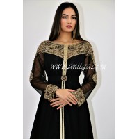 Caftan noir moderne col bateau cristal