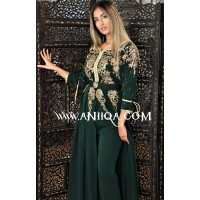 Caftan combinaison cristal vert royal et doré