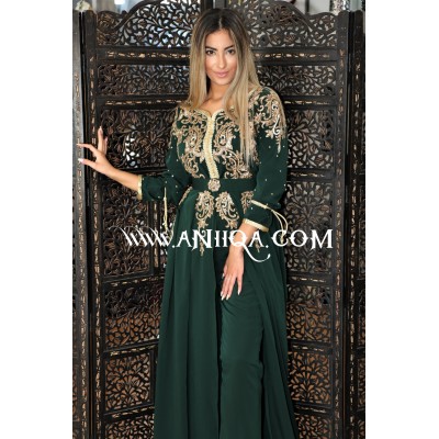 Caftan combinaison cristal vert royal et doré