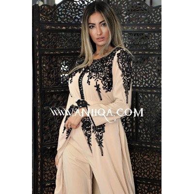 Caftan combinaison cristal beige et noir