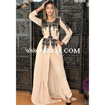 Caftan combinaison cristal beige et noir