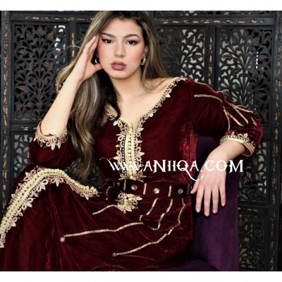 Caftan velour moderne bordeau 2020