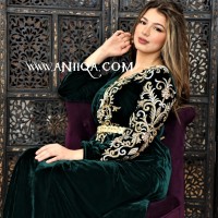 Caftan cache cœur vert royal et doré