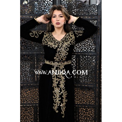 Caftan cache cœur noir et doé velour