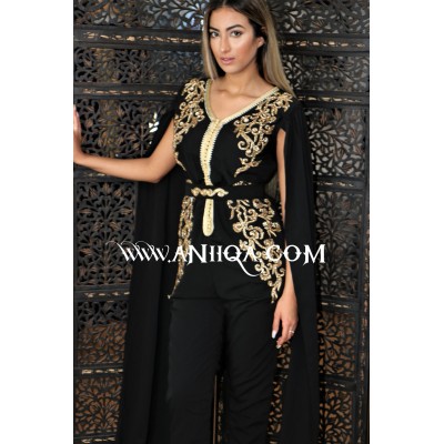 caftan combinaison noir et doré cristal