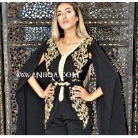 caftan combinaison noir et doré cristal