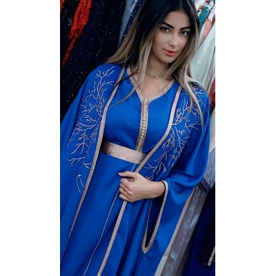 Caftan 2 pièces  samira  bleu roi