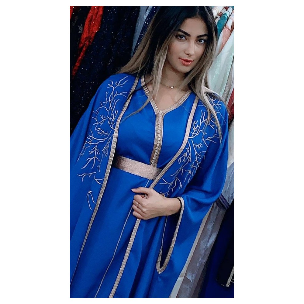 Caftan 2 pièces  samira  bleu roi