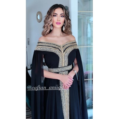 CAFTAN MODERNE COL BATEAU NOIR 2021