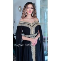 CAFTAN MODERNE COL BATEAU NOIR 2021