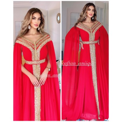 CAFTAN MODERNE COL BATEAU ROUGE 2021