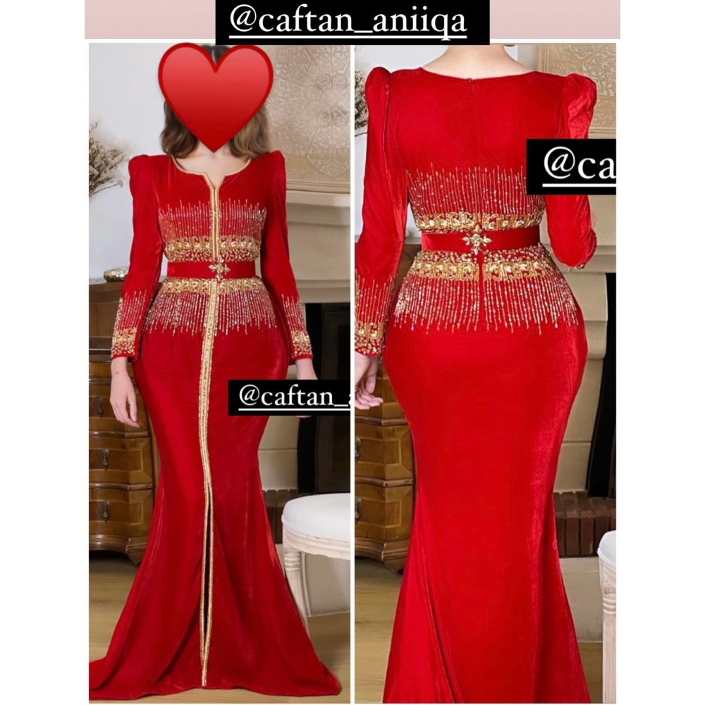 Caftan sirène rouge perlé