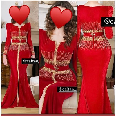 Caftan sirène rouge perlé