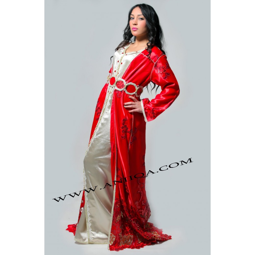 Caftan Takchita Marocain Jaune - Taille L - Longueur Longue Col V - Neuf Sans étiquettes - Idéal Pour Mariage Ou Occasion Spéciale