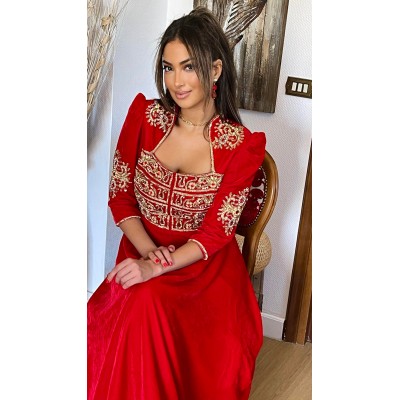 Caftan Marwa Velours De Soie Rouge