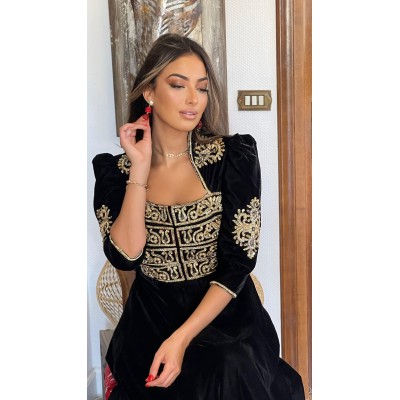 Caftan Marwa Velours De Soie Noir